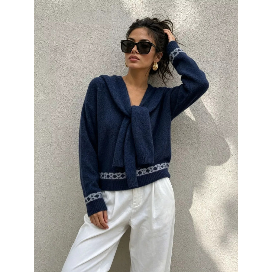 Scarf Detail Dropped Shoulder Sweater Apparel and Accessories