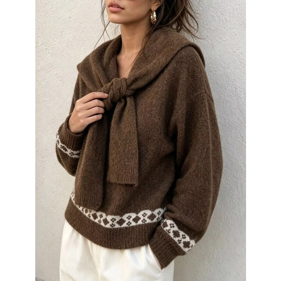 Scarf Detail Dropped Shoulder Sweater Apparel and Accessories