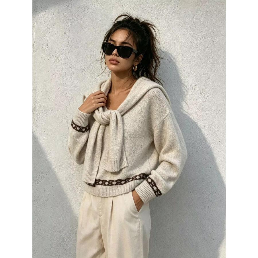 Scarf Detail Dropped Shoulder Sweater Apparel and Accessories