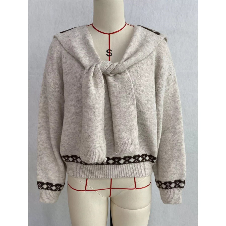 Scarf Detail Dropped Shoulder Sweater Apparel and Accessories