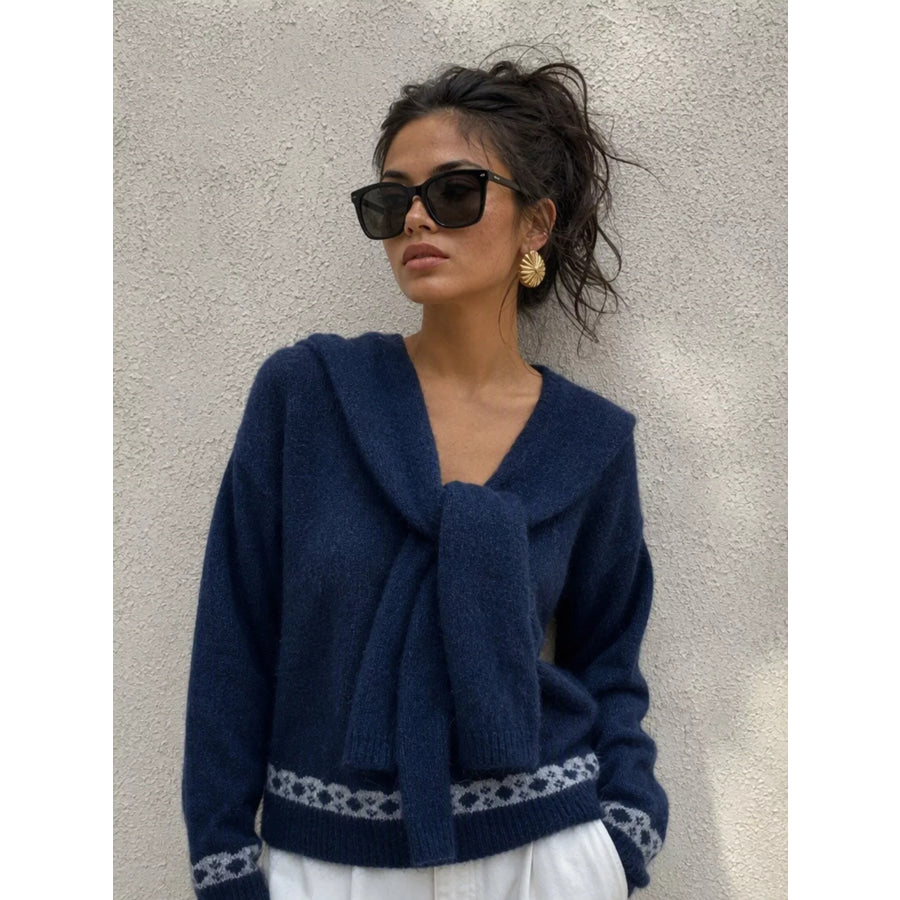 Scarf Detail Dropped Shoulder Sweater Apparel and Accessories