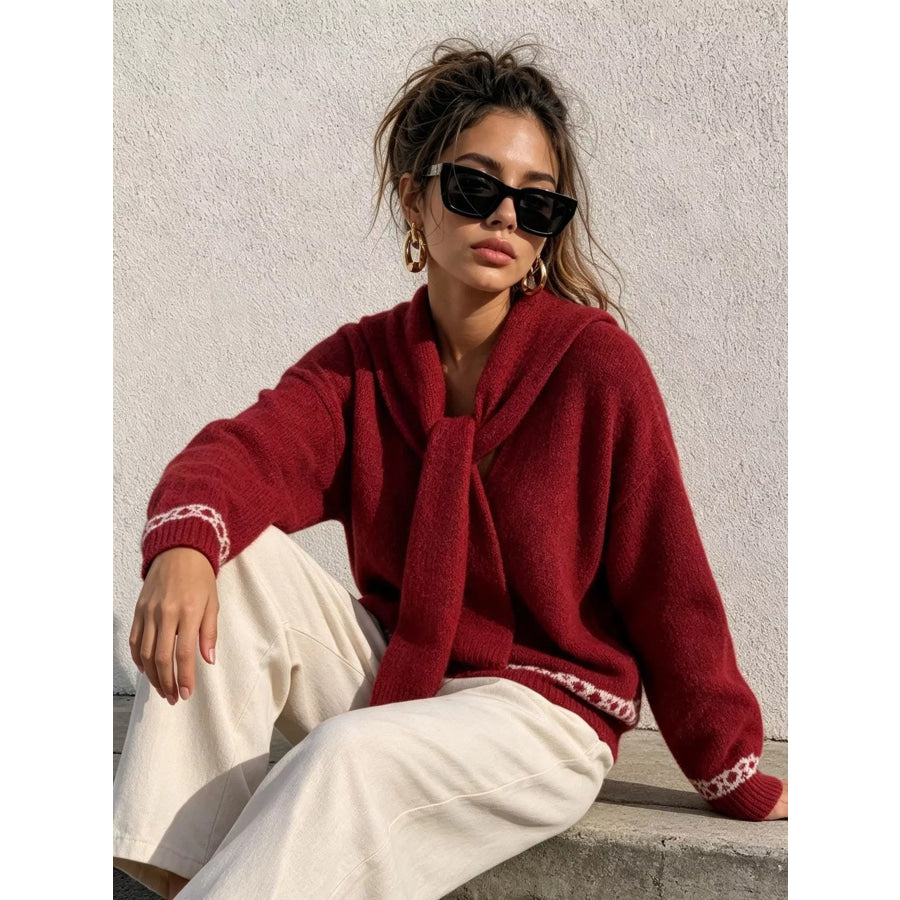 Scarf Detail Dropped Shoulder Sweater Apparel and Accessories