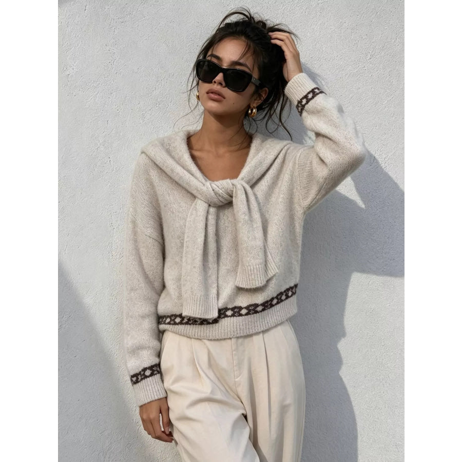 Scarf Detail Dropped Shoulder Sweater Apparel and Accessories