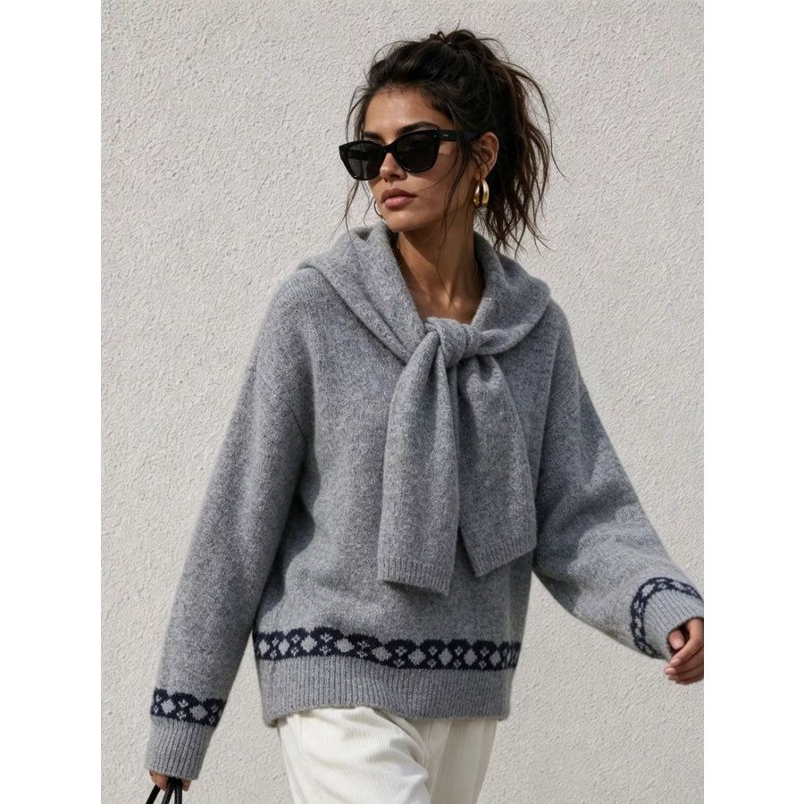 Scarf Detail Dropped Shoulder Sweater Apparel and Accessories