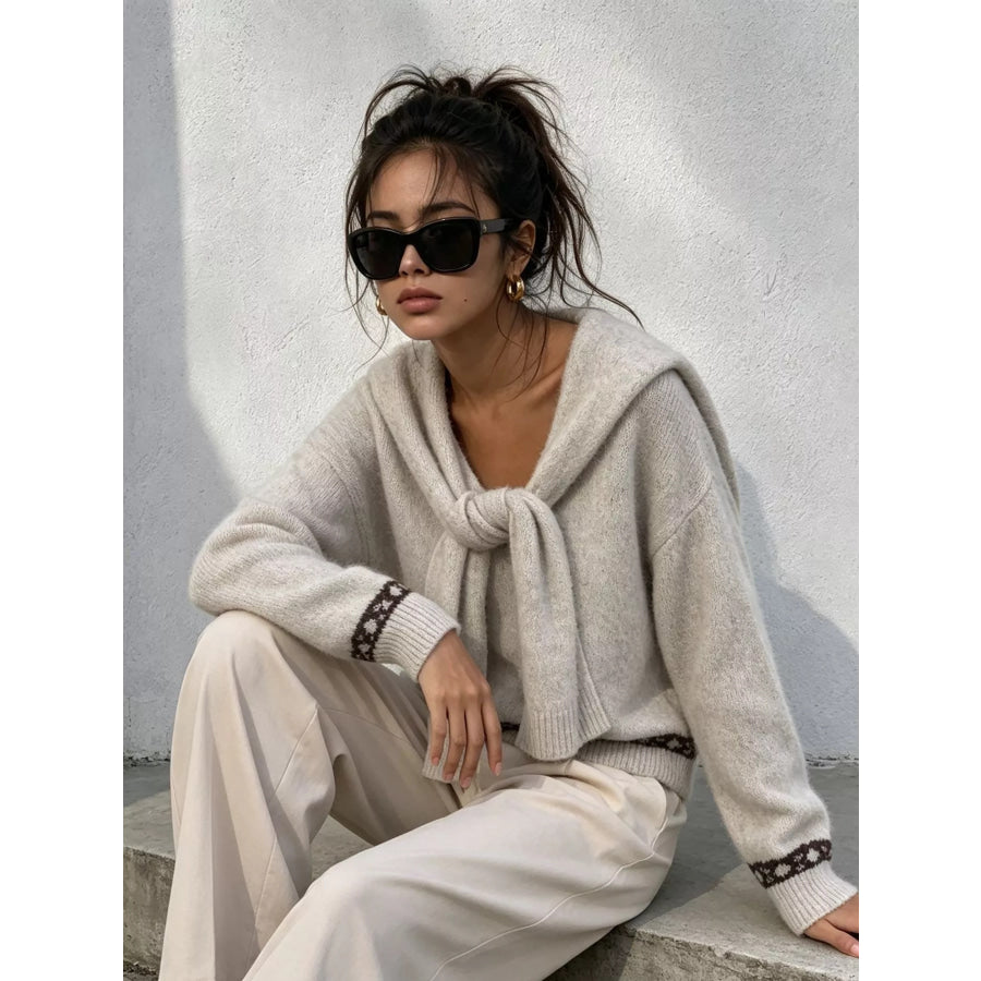 Scarf Detail Dropped Shoulder Sweater Apparel and Accessories