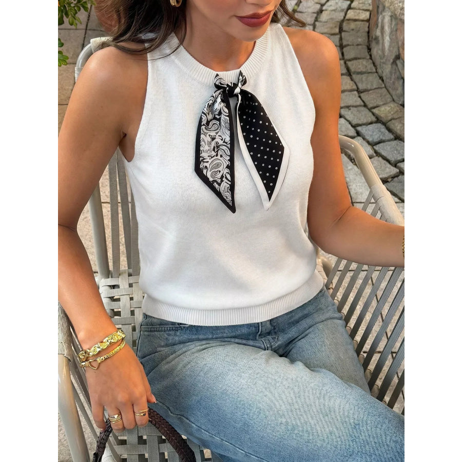 Scarf Detail Round Neck Tank Apparel and Accessories