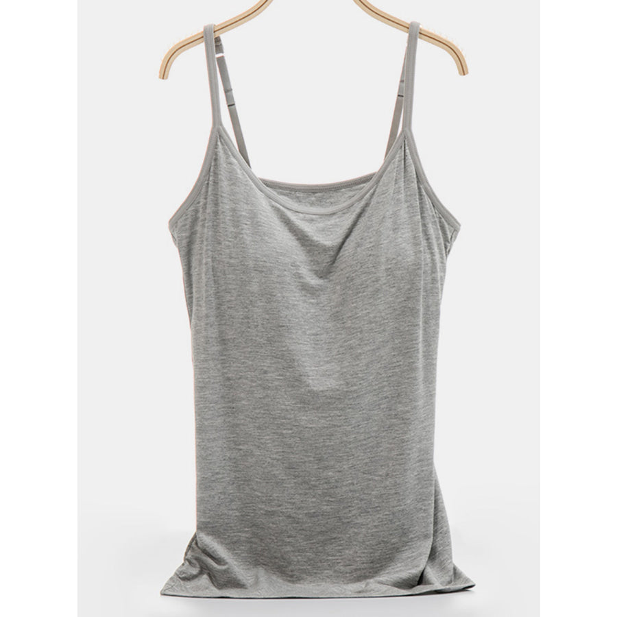 Scoop Neck Adjustable Strap Cami Gray / S Apparel and Accessories
