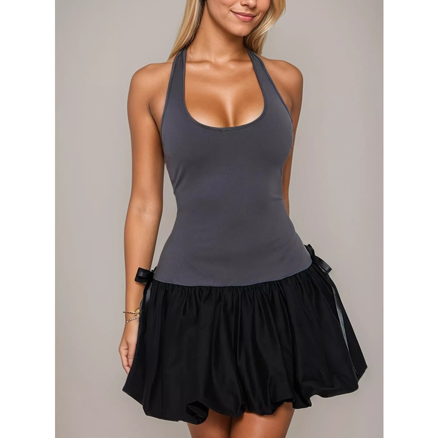 Scoop Neck Bubble Hem Mini Dress Gray / S Apparel and Accessories