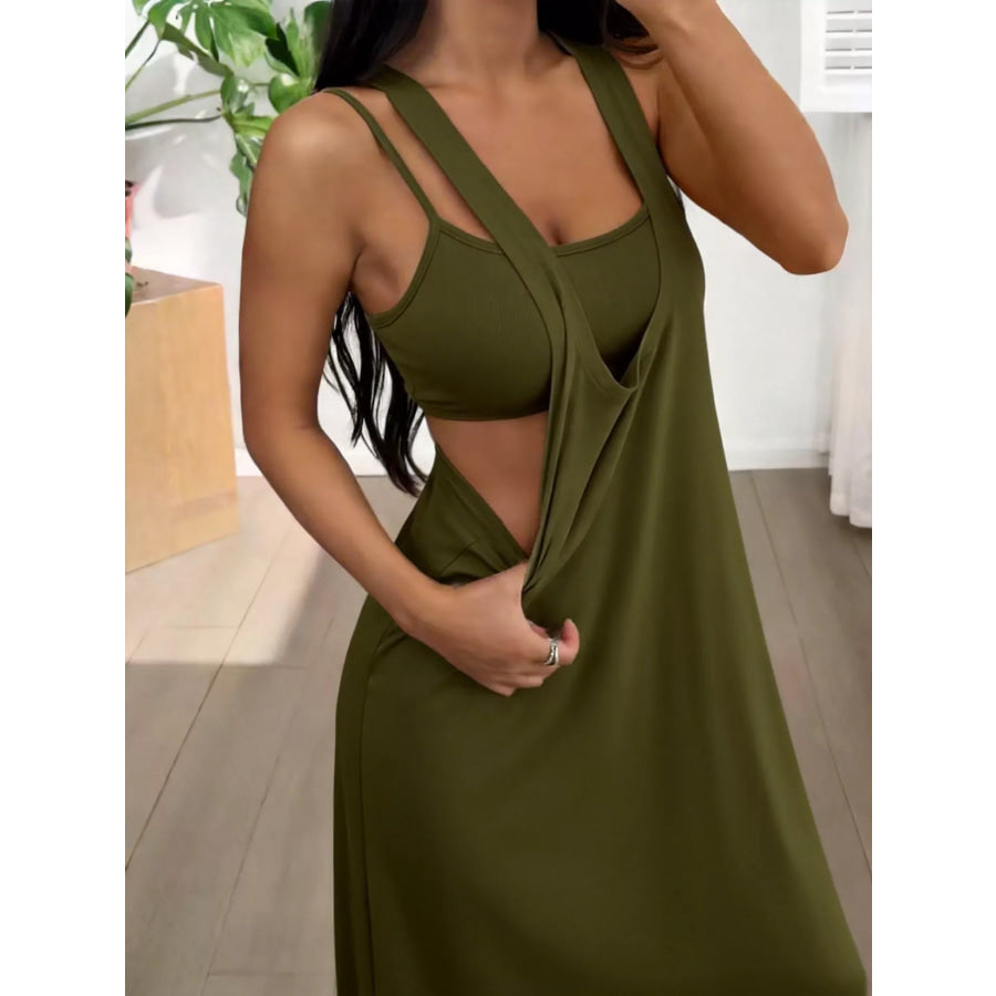 Scoop Neck Cami and Maxi Dress Set Army Green / S Apparel Accessories
