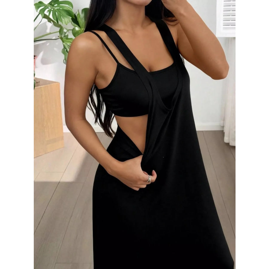 Scoop Neck Cami and Maxi Dress Set Black / S Apparel Accessories