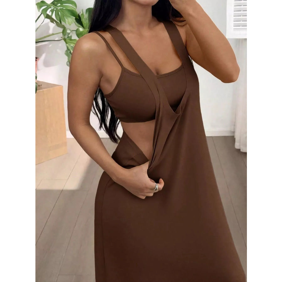 Scoop Neck Cami and Maxi Dress Set Brown / S Apparel Accessories
