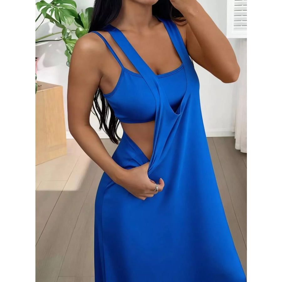Scoop Neck Cami and Maxi Dress Set Dark Blue / S Apparel Accessories