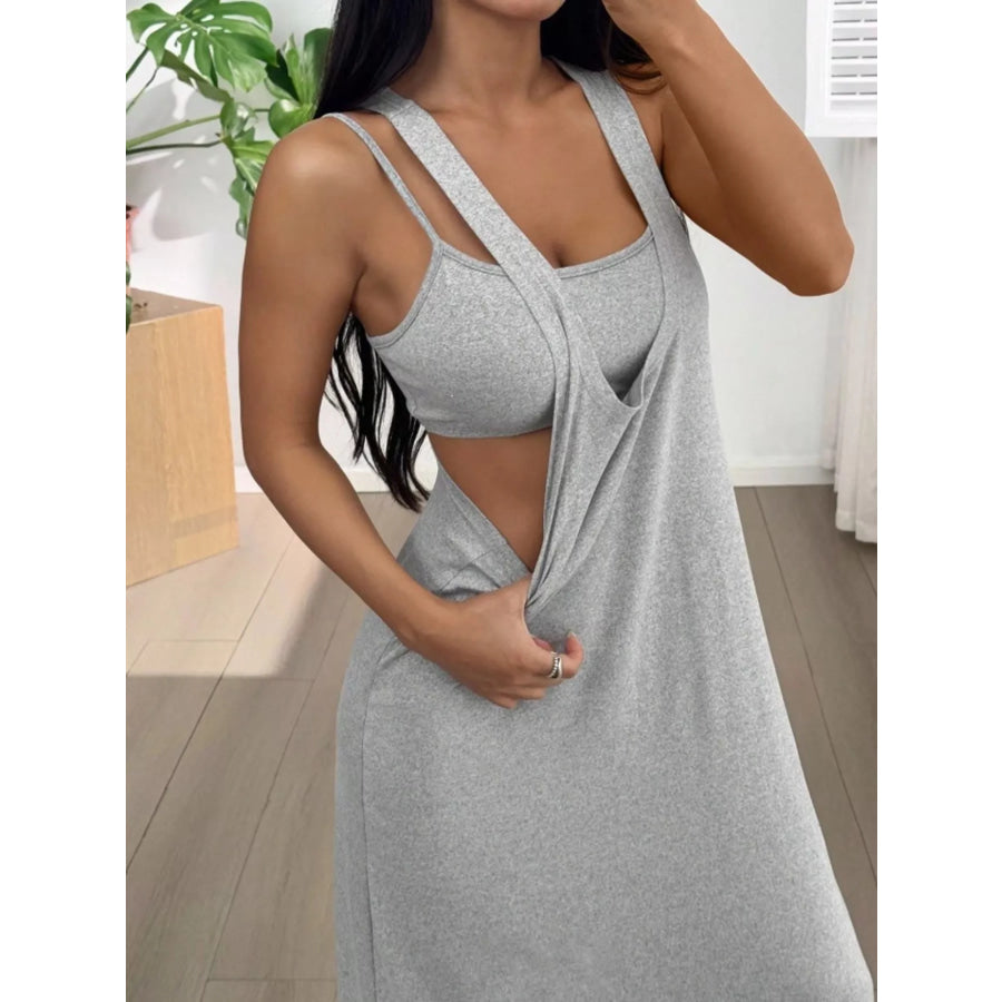 Scoop Neck Cami and Maxi Dress Set Dark Gray / S Apparel Accessories