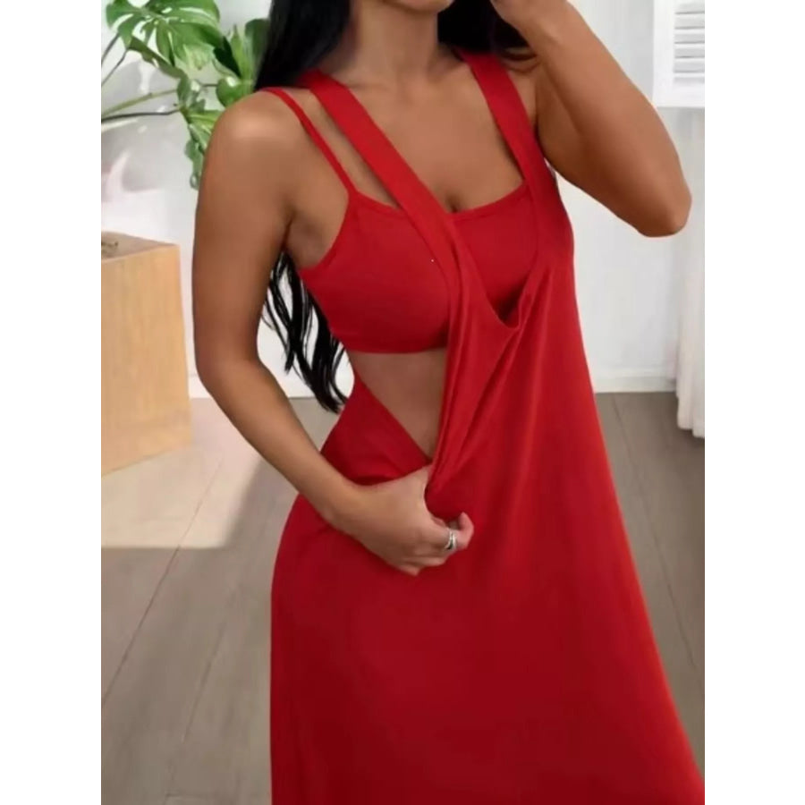 Scoop Neck Cami and Maxi Dress Set Red / S Apparel Accessories