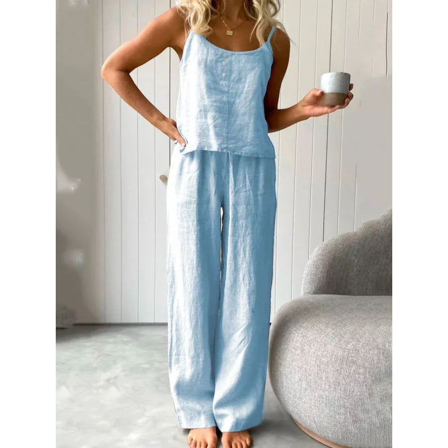 Scoop Neck Cami and Pants Set Blue / S Apparel and Accessories