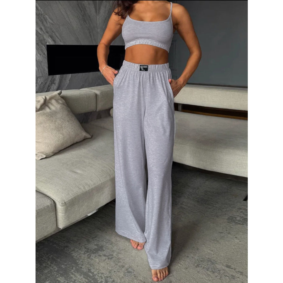 Scoop Neck Cami and Pants Set Light Gray / S Apparel and Accessories