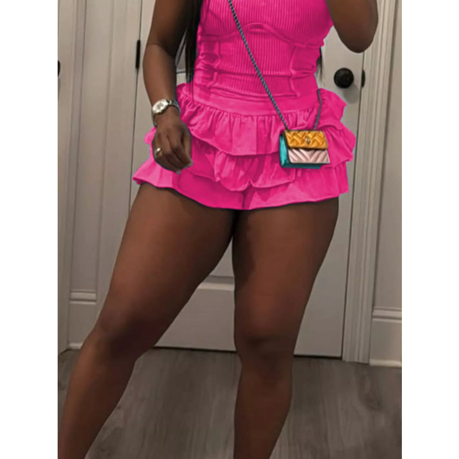 Scoop Neck Cami and Ruffled Skirt Set Apparel and Accessories