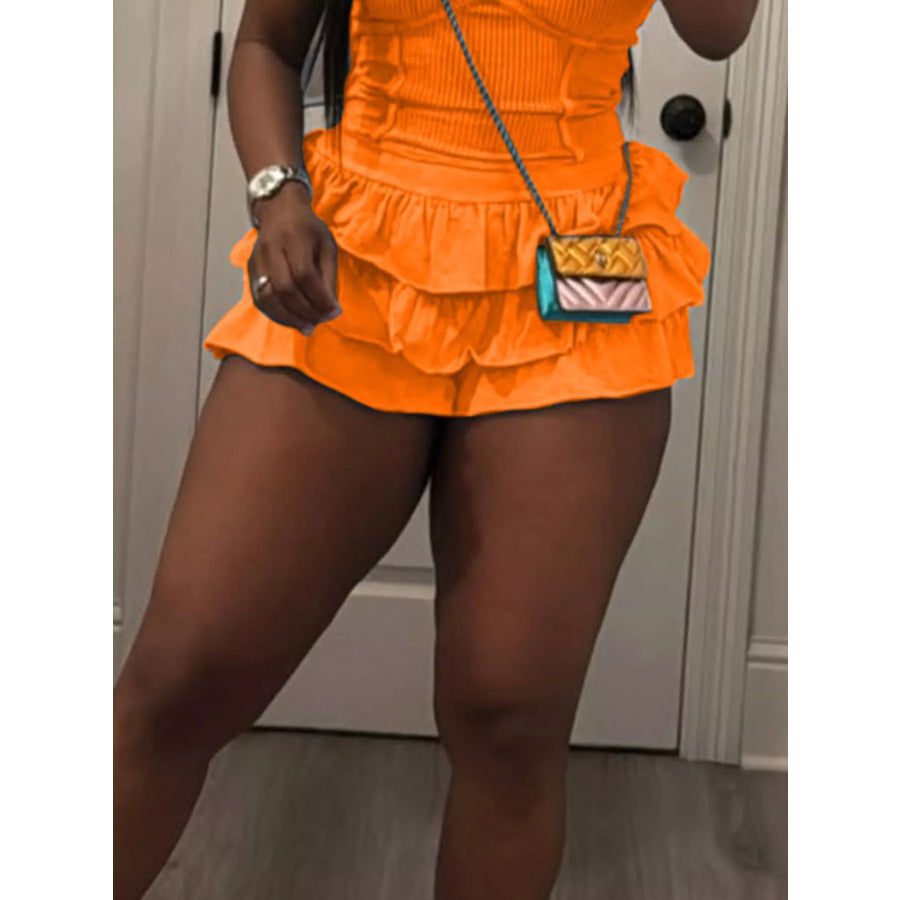 Scoop Neck Cami and Ruffled Skirt Set Apparel and Accessories