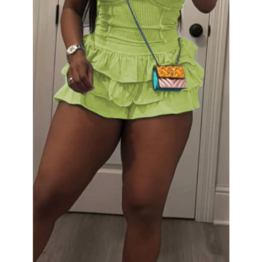 Scoop Neck Cami and Ruffled Skirt Set Apparel and Accessories