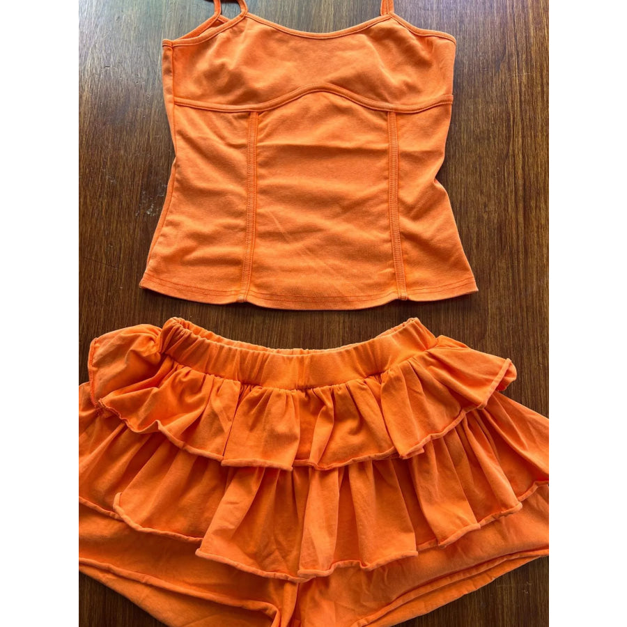 Scoop Neck Cami and Ruffled Skirt Set Apparel and Accessories