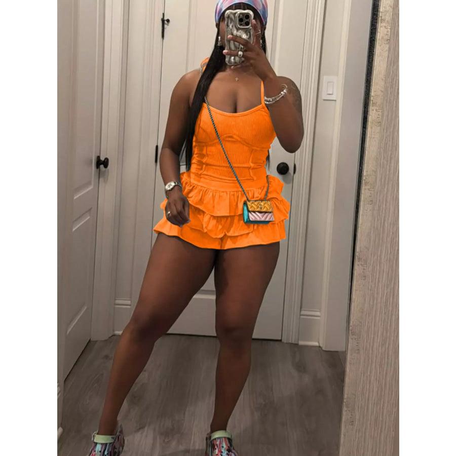 Scoop Neck Cami and Ruffled Skirt Set Orange / S Apparel and Accessories