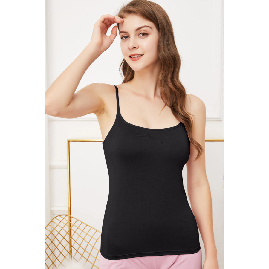 Scoop Neck Cami with Bra Black / M Apparel and Accessories