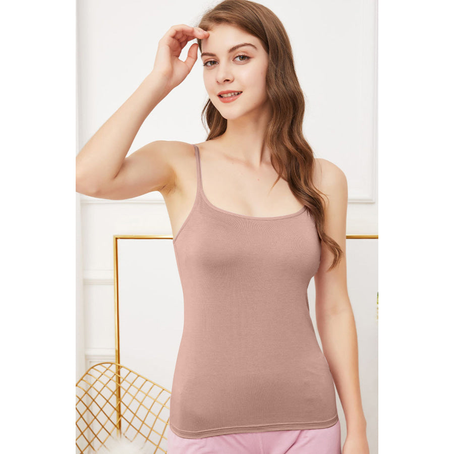 Scoop Neck Cami with Bra Camel / M Apparel and Accessories