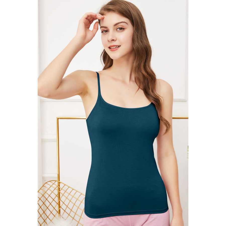 Scoop Neck Cami with Bra Turquoise / M Apparel and Accessories