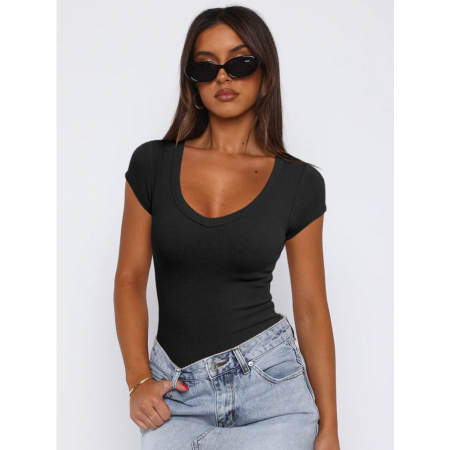 Scoop Neck Cap Sleeve T-Shirt Black / S Apparel and Accessories
