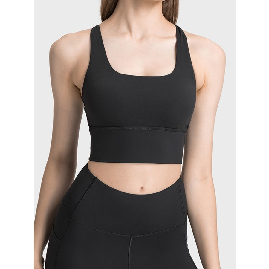 Scoop Neck Crisscross Straps Sports Bra Black / 4