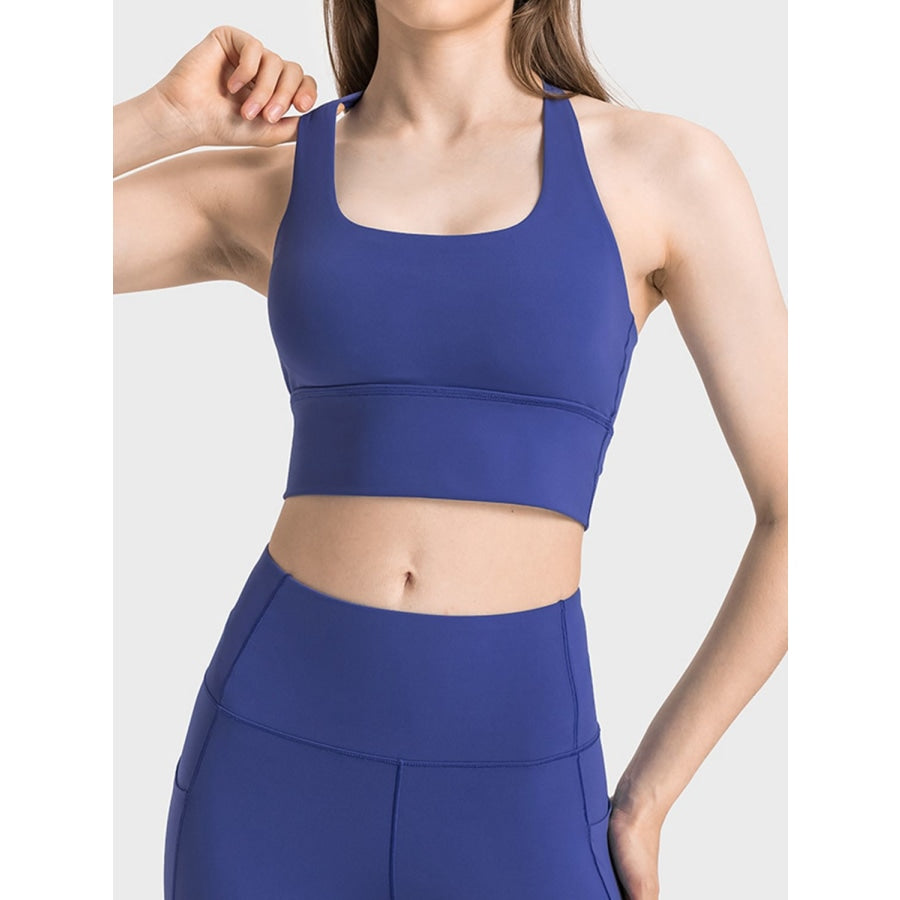 Scoop Neck Crisscross Straps Sports Bra Navy / 4