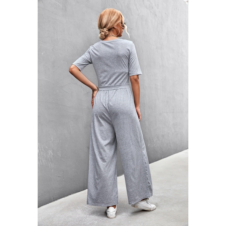 Scoop Neck Half Sleeve Wide Leg Jumpsuit