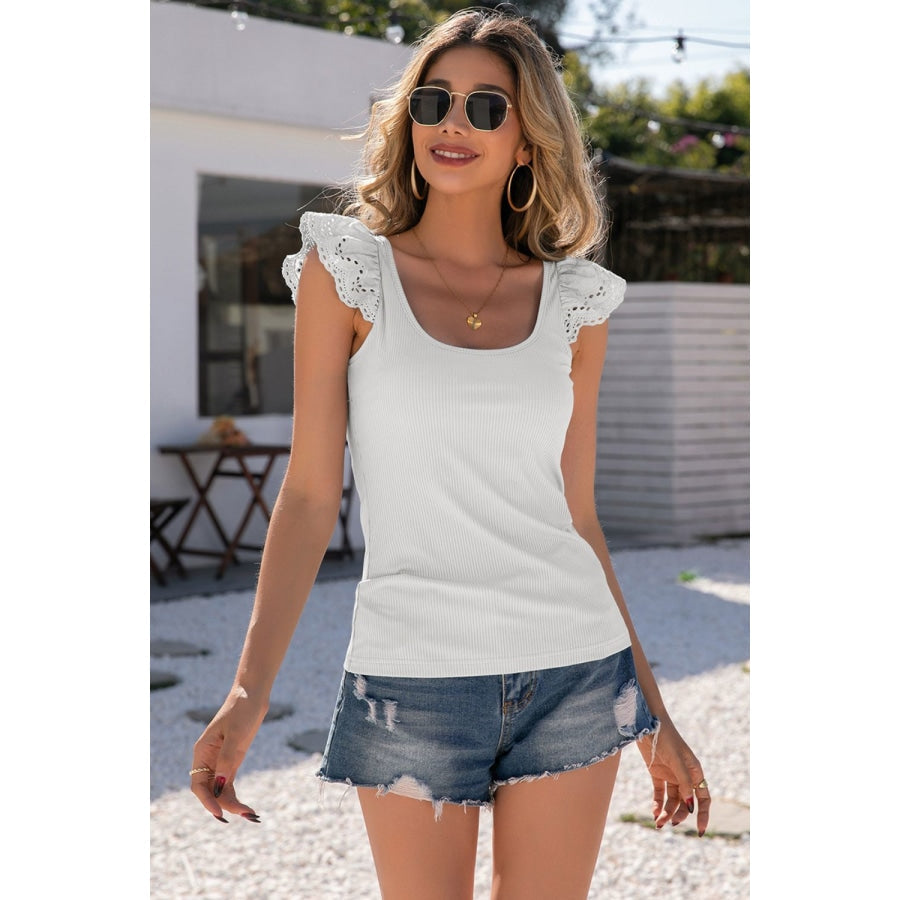 Scoop Neck Lace Cap Sleeve Tank