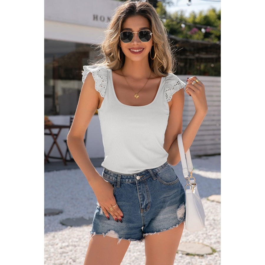 Scoop Neck Lace Cap Sleeve Tank