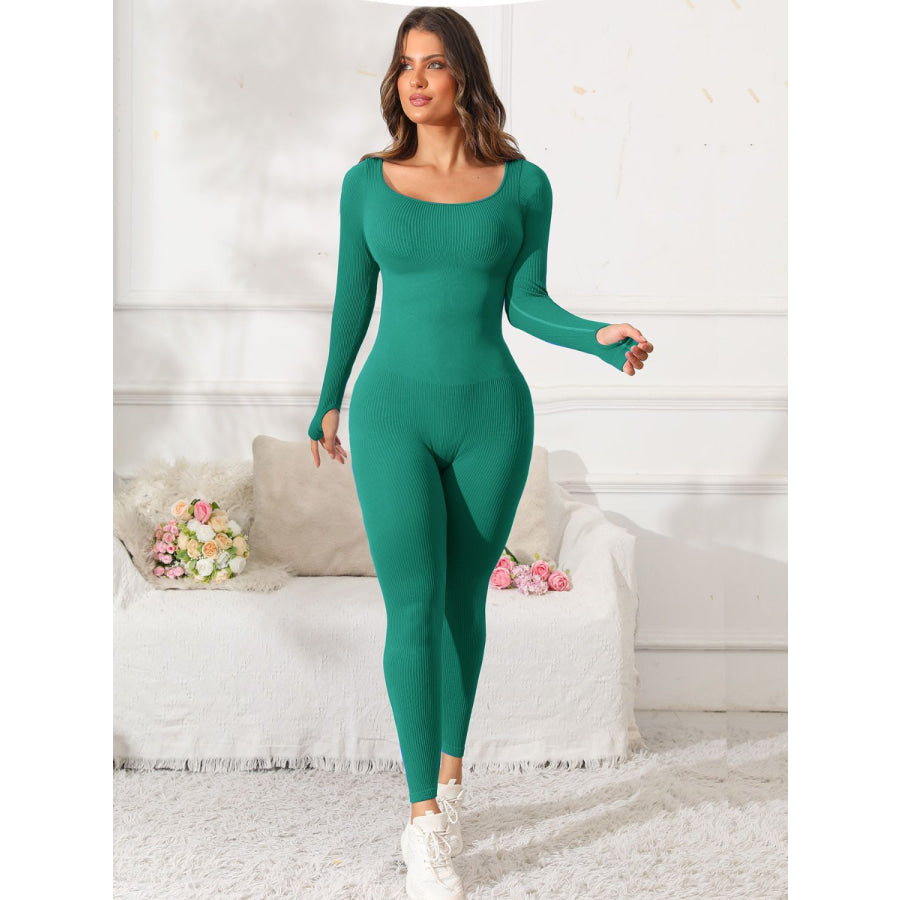 Scoop Neck Long Sleeve Active Jumpsuit Apparel and Accessories