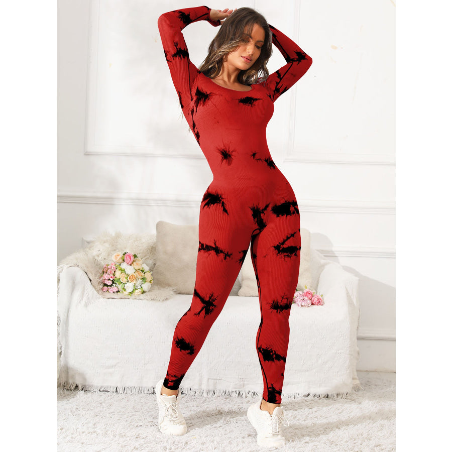 Scoop Neck Long Sleeve Active Jumpsuit Apparel and Accessories