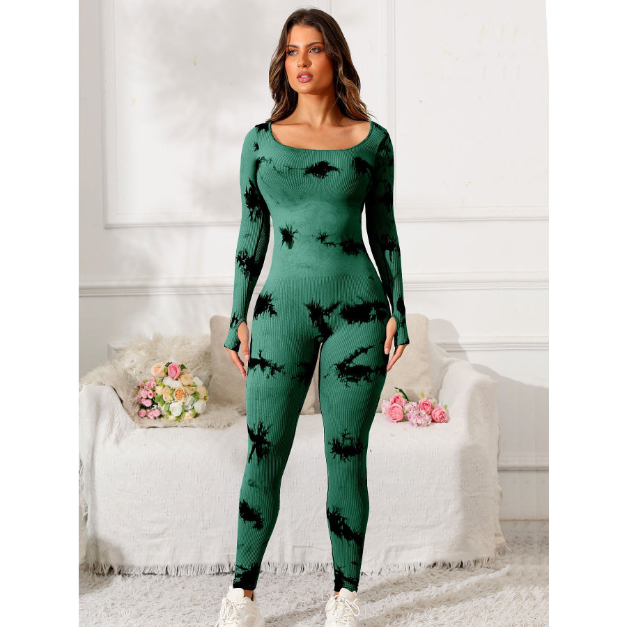 Scoop Neck Long Sleeve Active Jumpsuit Apparel and Accessories