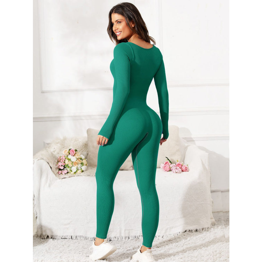 Scoop Neck Long Sleeve Active Jumpsuit Apparel and Accessories