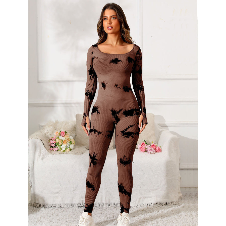 Scoop Neck Long Sleeve Active Jumpsuit Apparel and Accessories