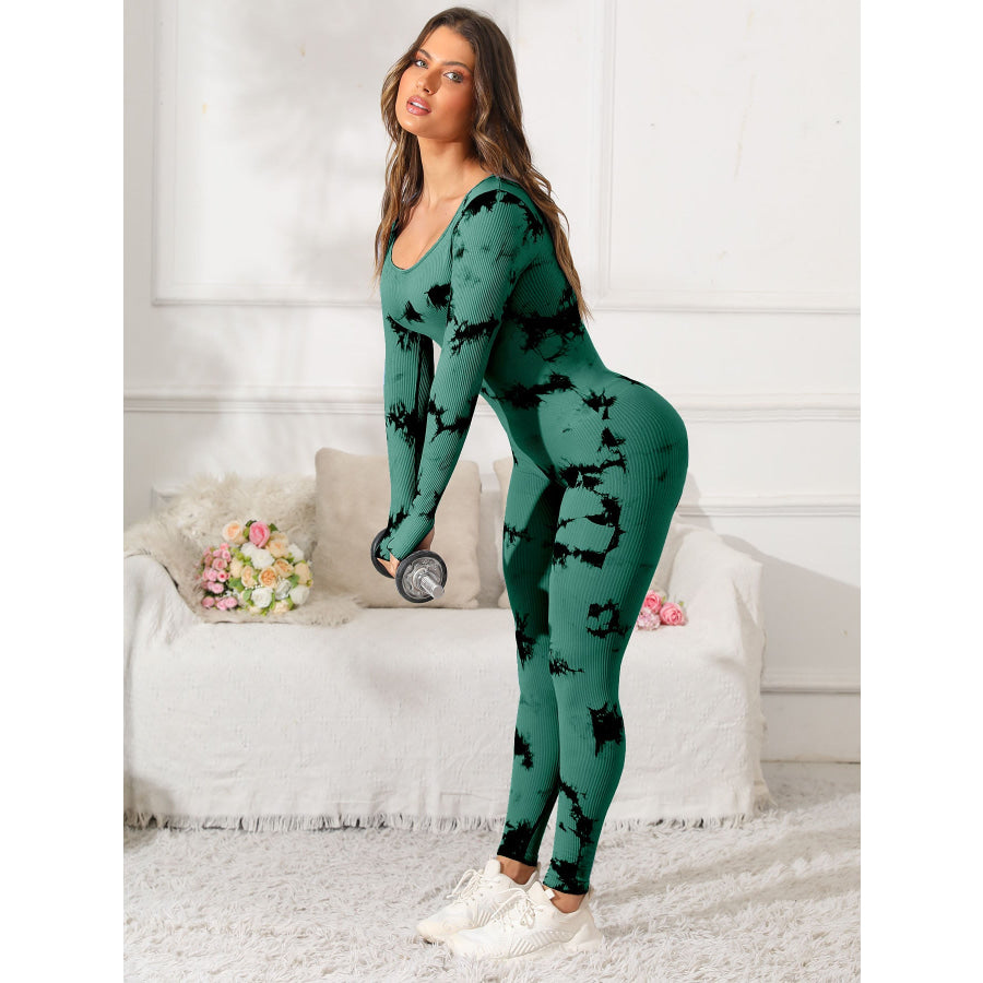 Scoop Neck Long Sleeve Active Jumpsuit Apparel and Accessories