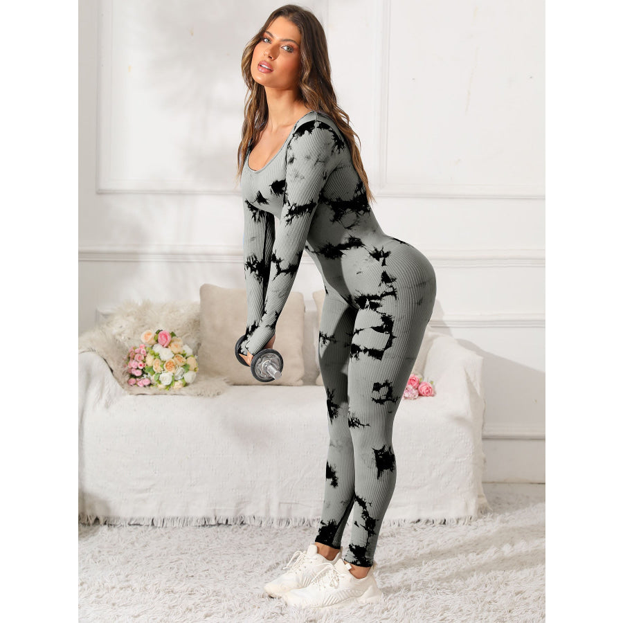 Scoop Neck Long Sleeve Active Jumpsuit Apparel and Accessories