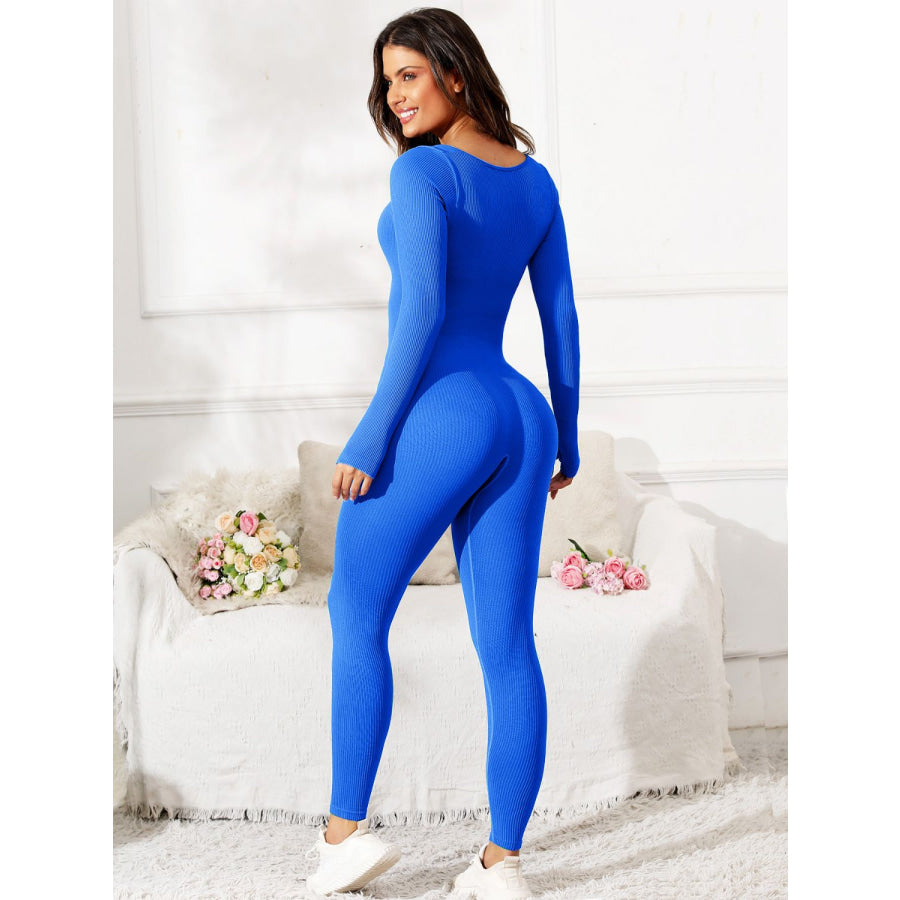 Scoop Neck Long Sleeve Active Jumpsuit Apparel and Accessories