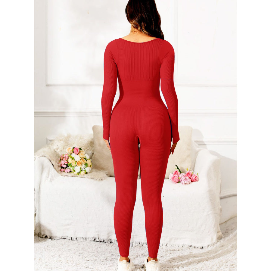 Scoop Neck Long Sleeve Active Jumpsuit Apparel and Accessories