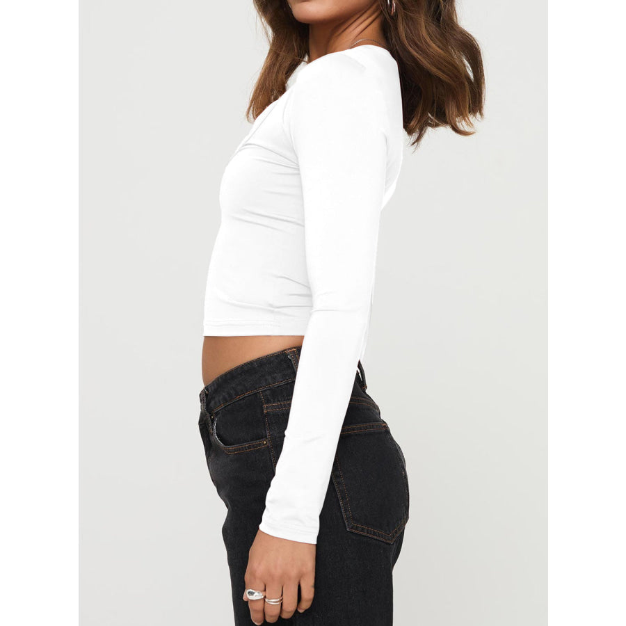 Scoop Neck Long Sleeve Cropped T-Shirt Apparel and Accessories