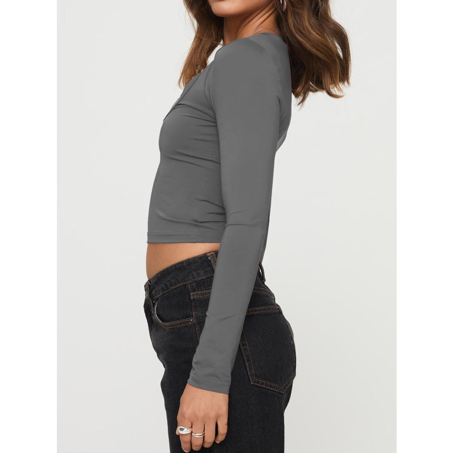 Scoop Neck Long Sleeve Cropped T-Shirt Apparel and Accessories