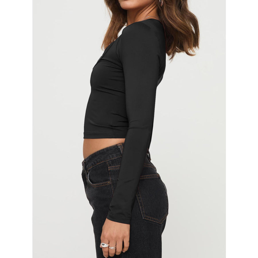 Scoop Neck Long Sleeve Cropped T-Shirt Apparel and Accessories