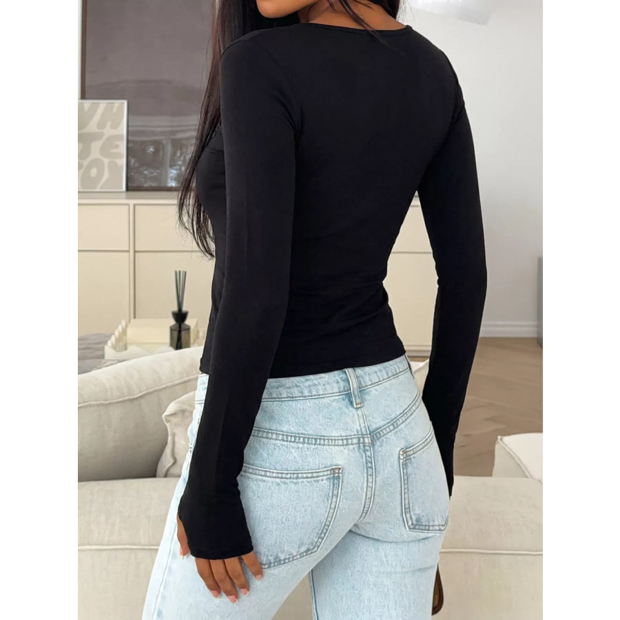 Scoop Neck Long Sleeve Cropped T-Shirt Apparel and Accessories