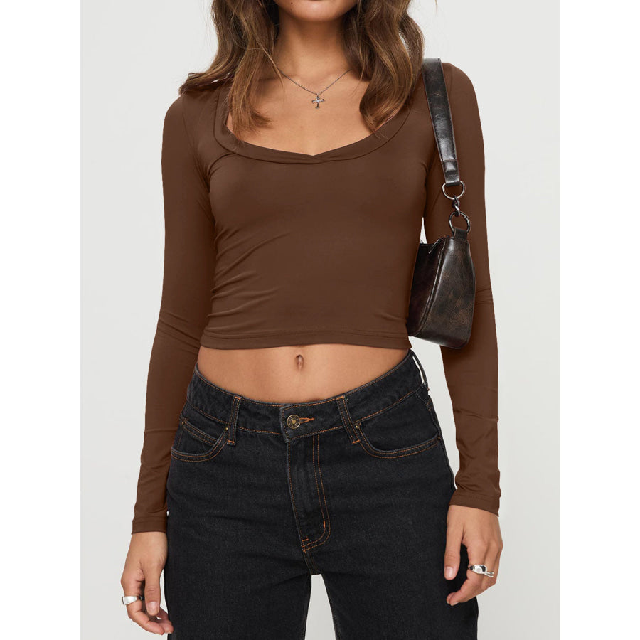 Scoop Neck Long Sleeve Cropped T-Shirt Apparel and Accessories