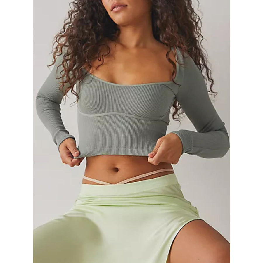 Scoop Neck Long Sleeve Cropped T-Shirt Apparel and Accessories