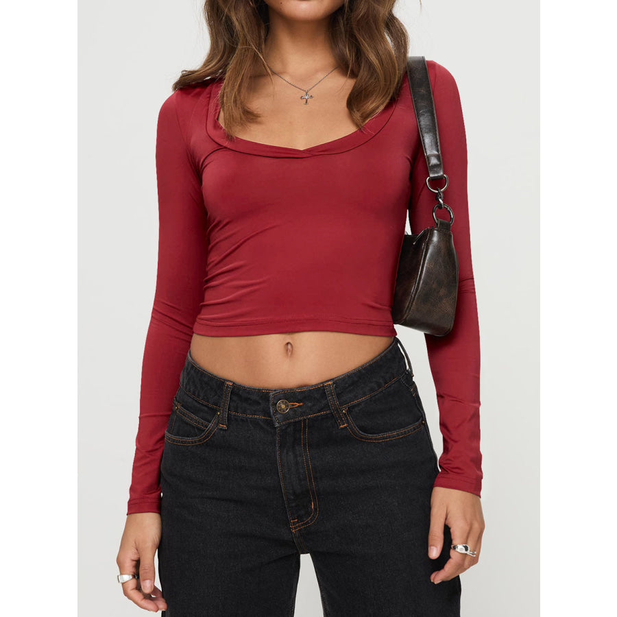 Scoop Neck Long Sleeve Cropped T-Shirt Apparel and Accessories